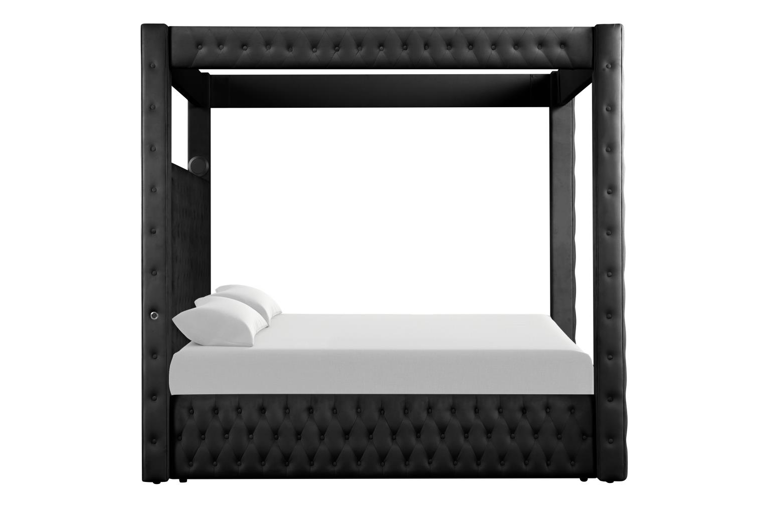 Remi - Black Upholstered Queen Bed with Bluetooth Speaker & USB Charger