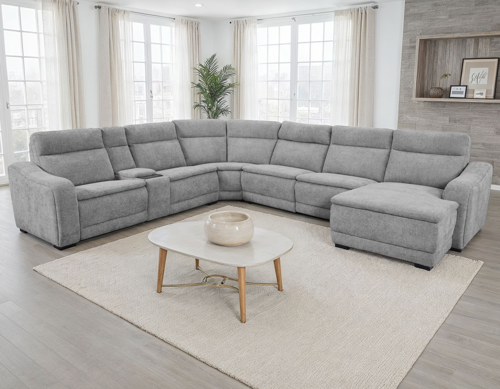 Conroe Dual-Power 7-Piece Reclining Sectional with Chaise, Gray