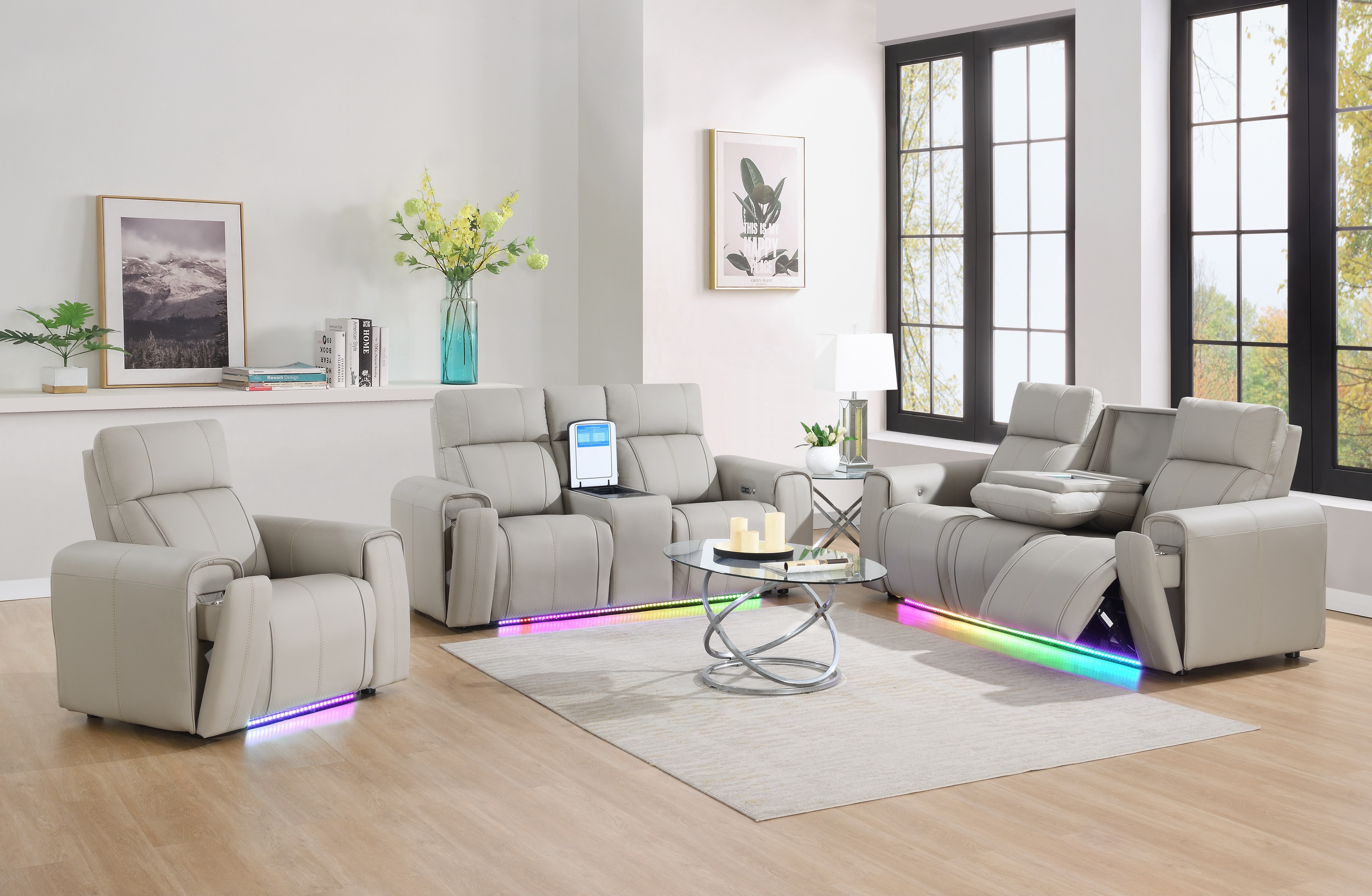 U6047-S GRAY POWER RECLINING SOFA W/DROP DOWN TABLE