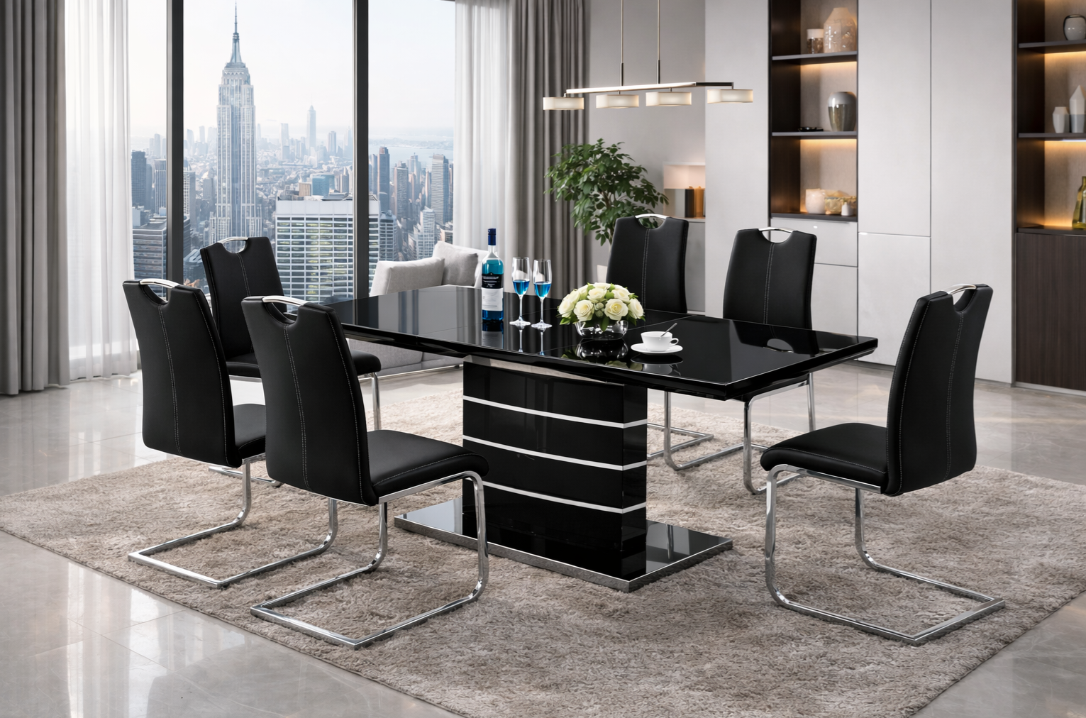 Dining Table 7PC -Glissand Collection BLACK/SILVER