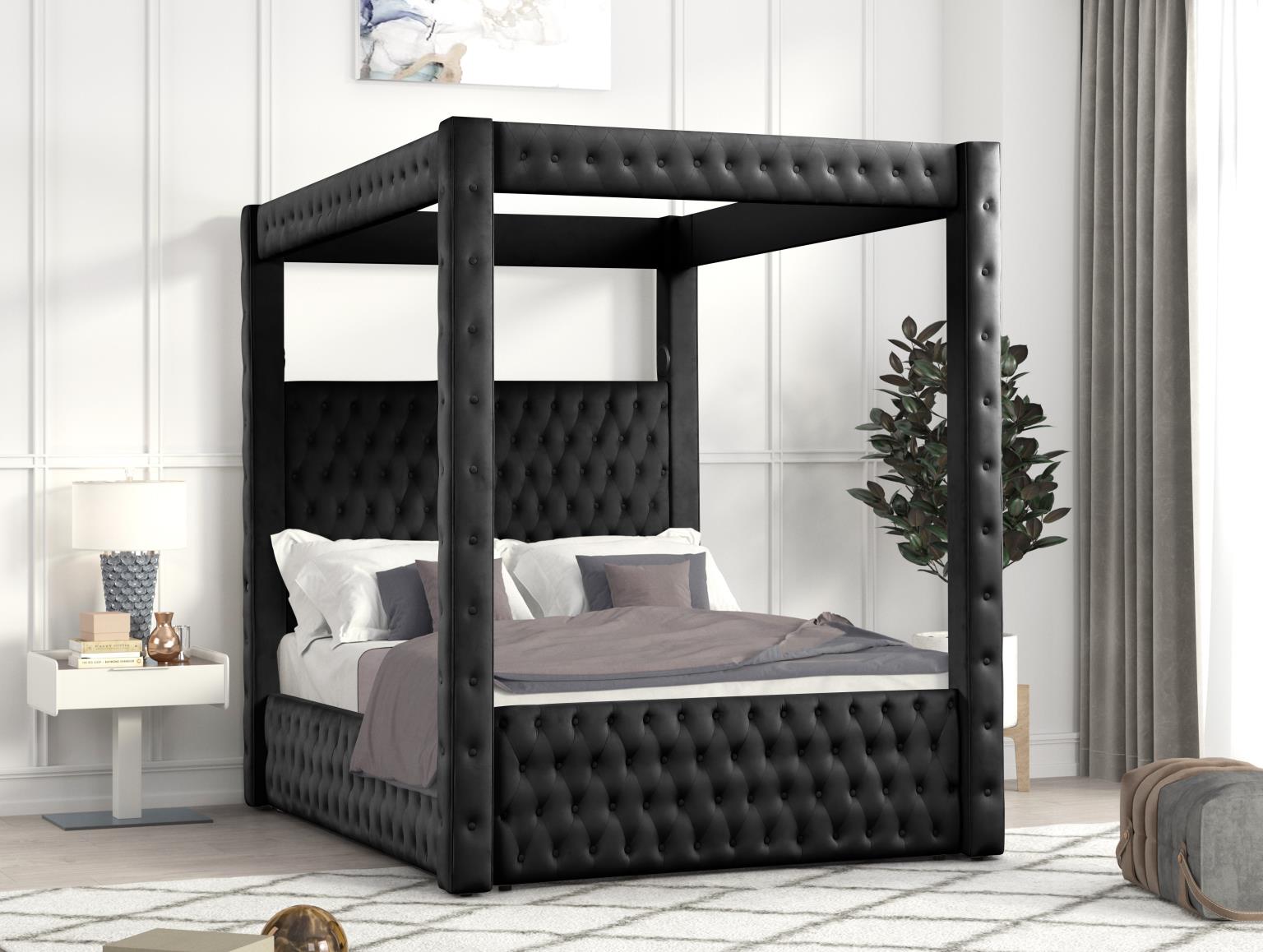 Remi - Black Upholstered Queen Bed with Bluetooth Speaker & USB Charger